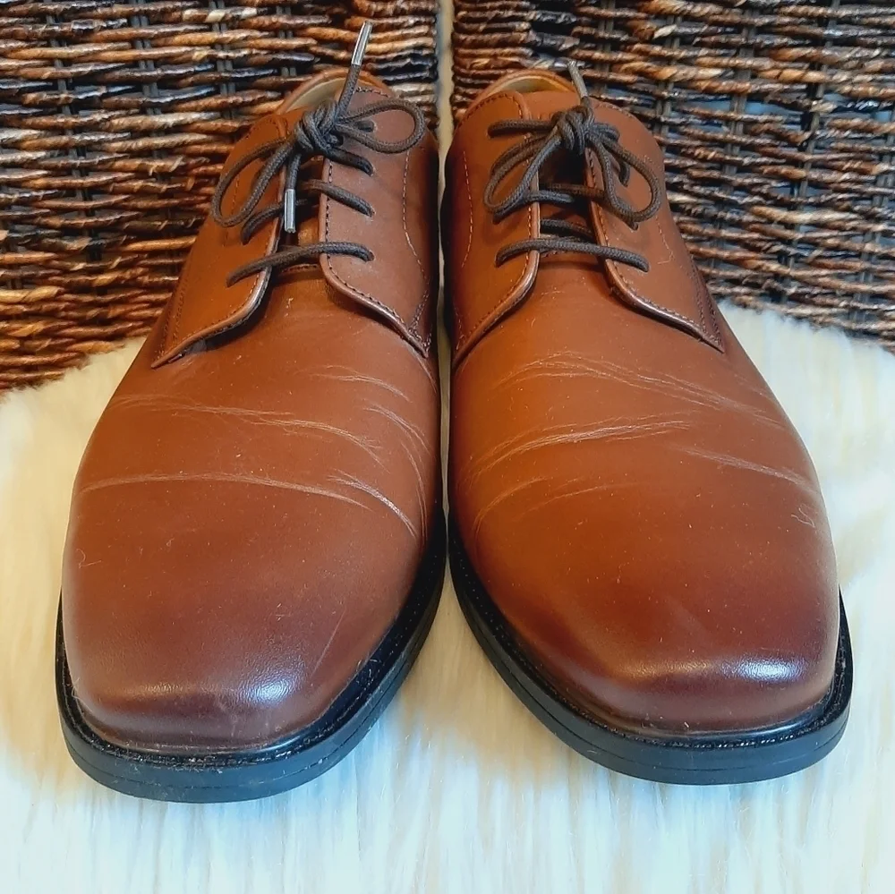 Nunn Bush Men's 11 Brown Baxter Leather Plain Toe Oxford Dress Shoes Memory Foam